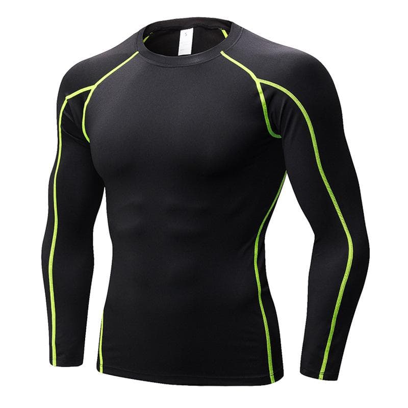 Men's Running Long Sleeve T-shirt quick-drying suit fitness sports tight t-shirt new Training jogging 1059 L black/green