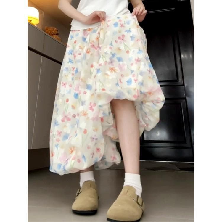 New High Waist Loose Drape Casual Gentle Wind Floral Cool Pants M