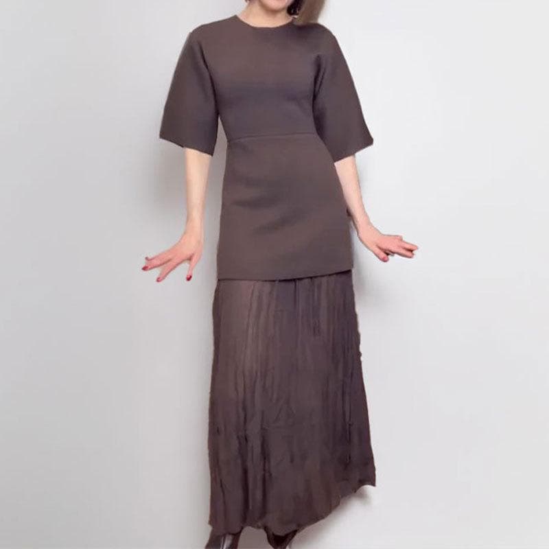 New Pleated Gradient Dress 3XL brown
