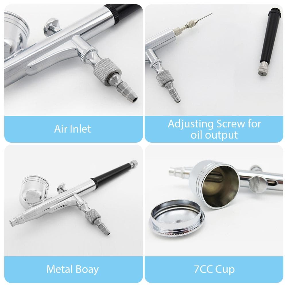 Mini Airbrush Kit with Drip Tube 0.3mm Needle 2ml Caravity Feed Cup Airbrush Pen for Makeup Art silver