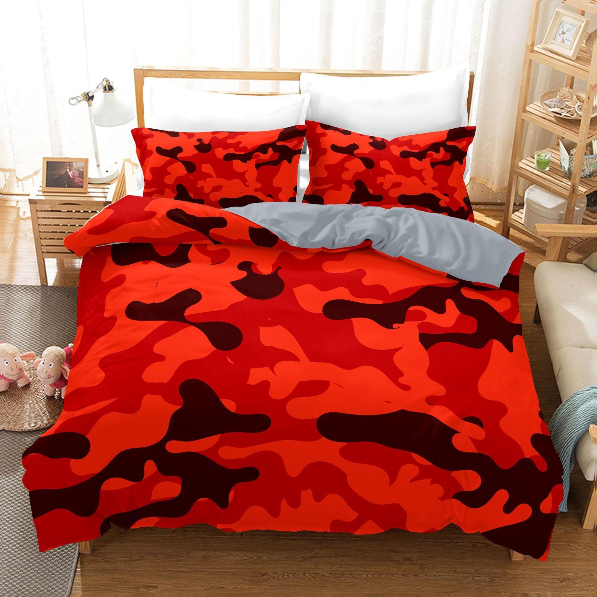 Camo Duvet Cover Set Camouflage Concept Concealment Bedding Set King Size Grey Black Twin Comforter Cover for Boys Teens Adults EU single(135x200cm)