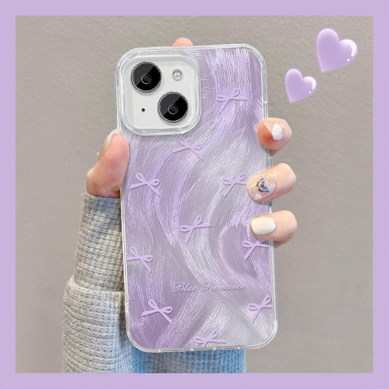 Suitable for Apple 15 Mobile Phone Case Summer IPhone 14 Smudge Purple Butterfly Stand 13pm Feather Yarn High-end Large Hole iPhone SE (2nd Generation)