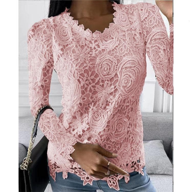 HNXC Women's Fashion Casual Autumn Winter Solid Color Print Long Sleeve O-Neck Blouses & Shirts XL pink