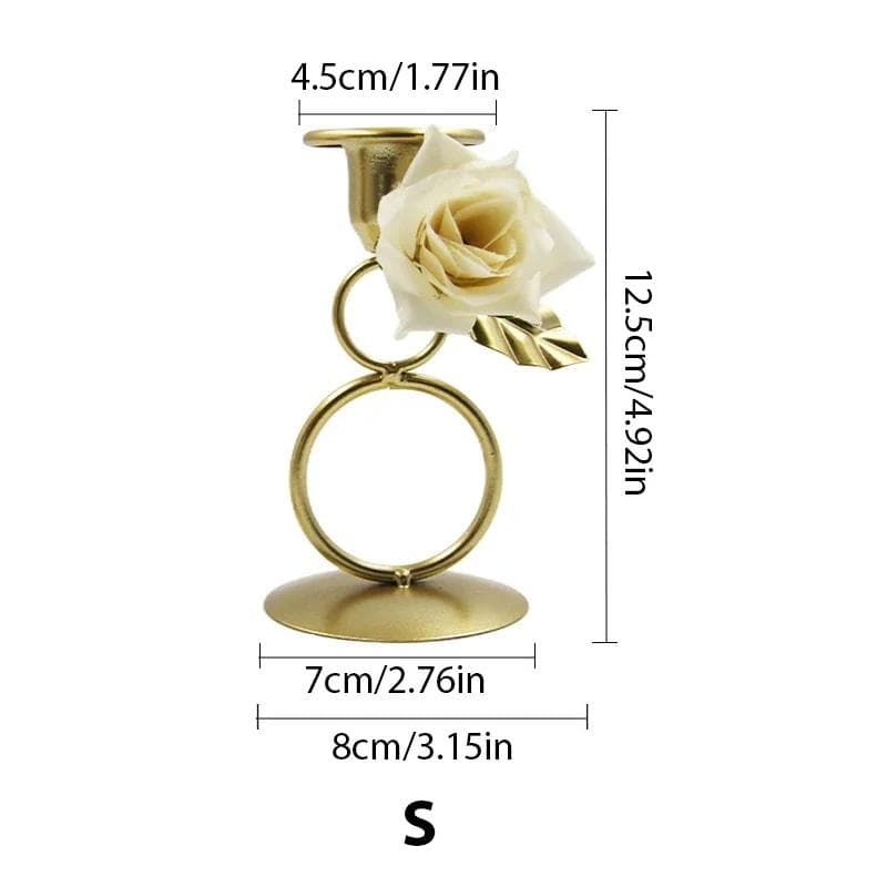 Nordic Rose Candlestick Metal Iron Crafts Wedding Candelabrum Flowers Ring Wax Candle Stand Dining Table Center Piece Decoration