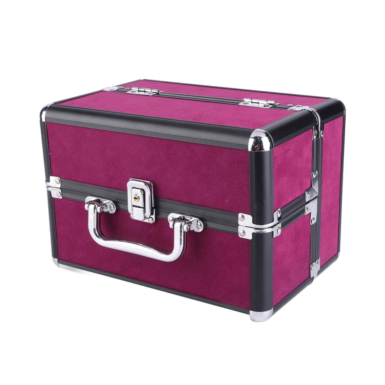 Makeup Case Cosmetics Carrying Box 25x17x17cm Large Capacity Storage for Home Salon Wine Red and multicolour