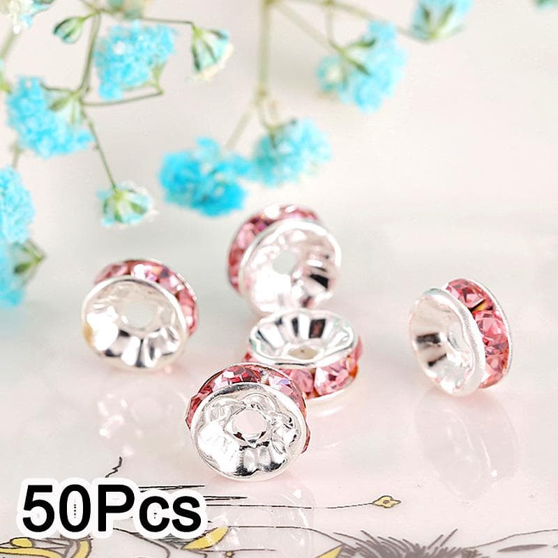 50Pcs/Lot Necklace Accessories Crystal With Rhinestone Spacer Beads Stainless Steel Jewelry Making 50Pcs/Lot
