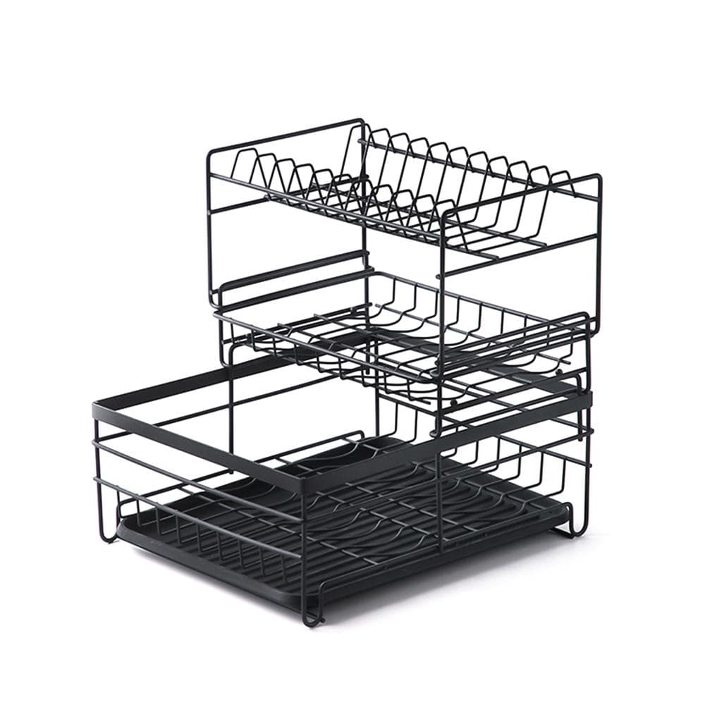 Dish Drying Rack with Detachable Drainboard 3Tier Dish Racks for Kitchen Counter Dish Drainer Set black