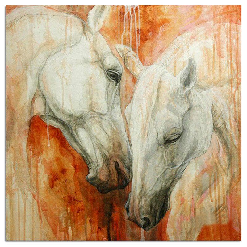 Two White Horses With Watercolor 5D DIY Diamond Painting Full Round Diamond Embroidery 30x30CM