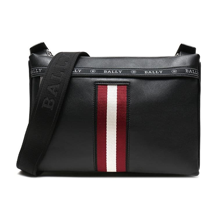Bally Harvey Red And White Striped Vintage Versatile Zipper Commuter Casual Leather Crossbody Shoulder Bag Men bags Black 6240272 Basic Set (Bag+Dust Bag)