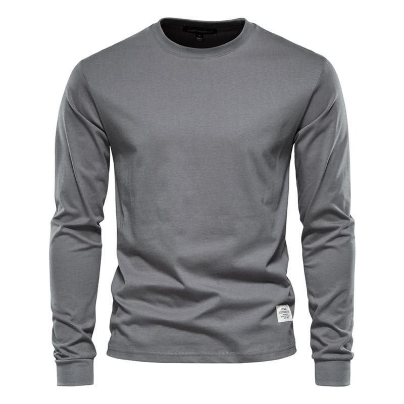 100% Cotton Spring Men T Shirt Fashion O-neck Long Sleeved Cotton Mens Tshirts High Quality Man T-shirt Solid Color Simple Style 3XL dark grey