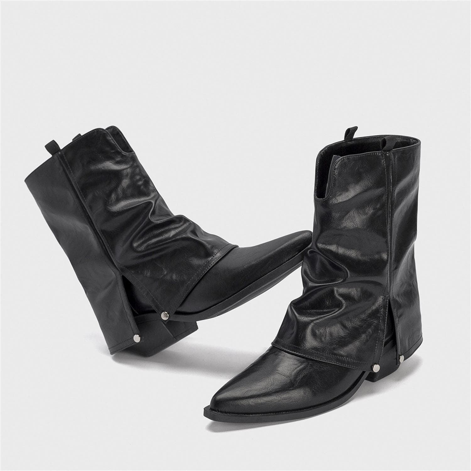 Big Size 40 Women Mid-calf Pointy Toe Thick High Heels Ankle Boots Spicy Girl Black Denim Cowboy Cowgirl Shark Boots For Women 40