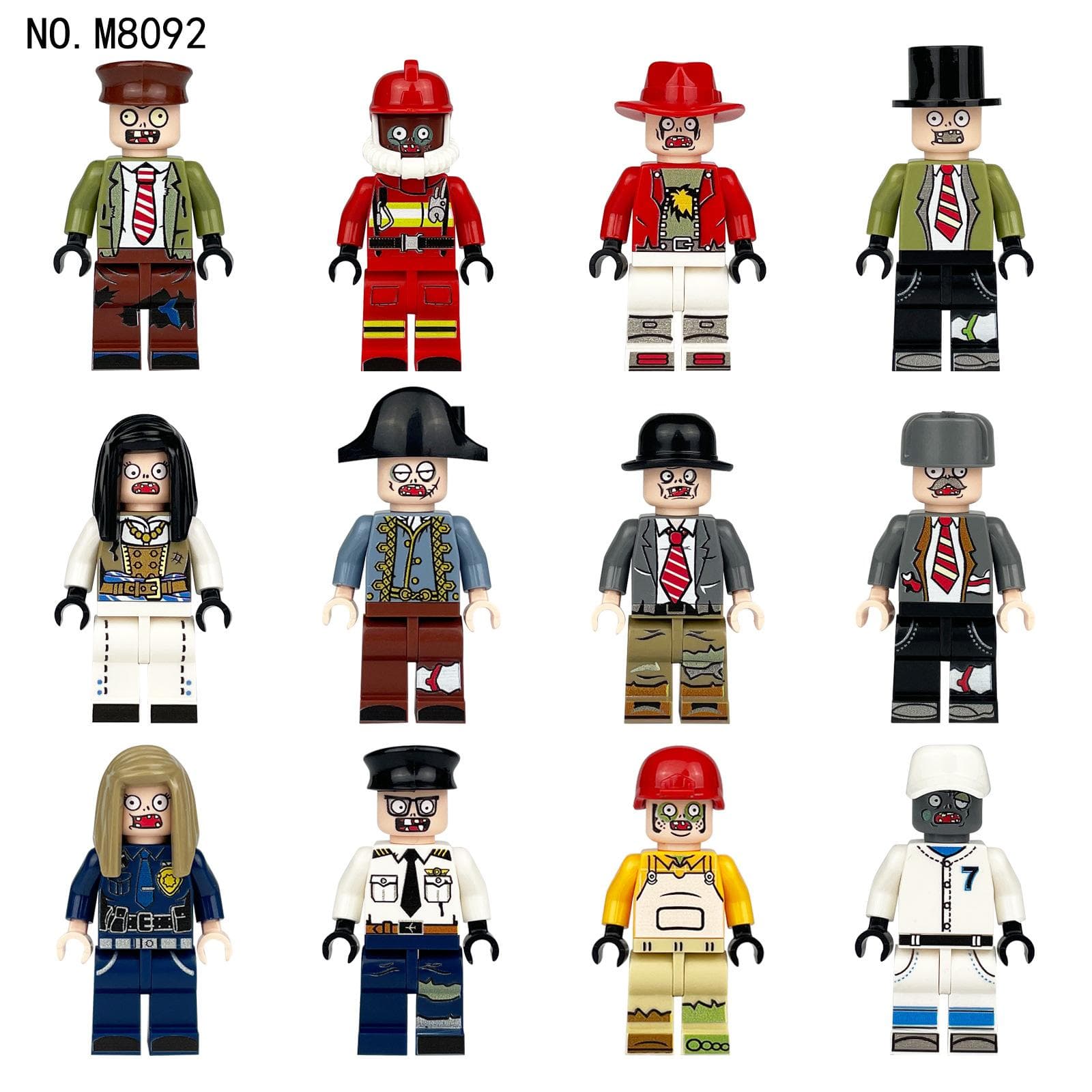 12pcs M8092 Zombie Doll Cartoon Building Blocks Assembled Small Particle Doll Children Toy Gift