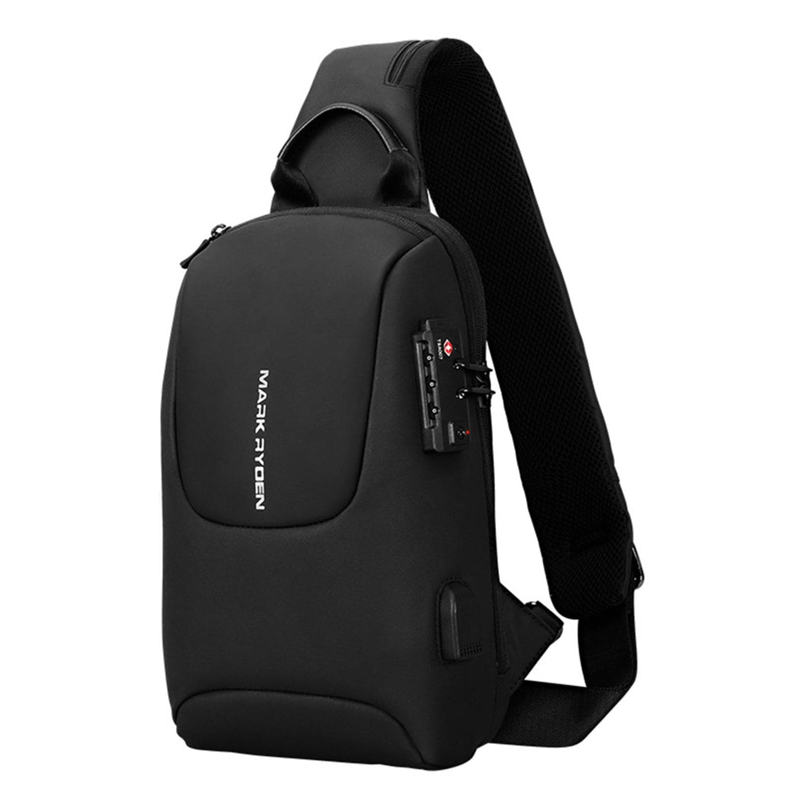 MARK RYDEN TSA Lock Crossbody Men Bag Waterproof USB Charge Chest Pack Short Travel Messengers black