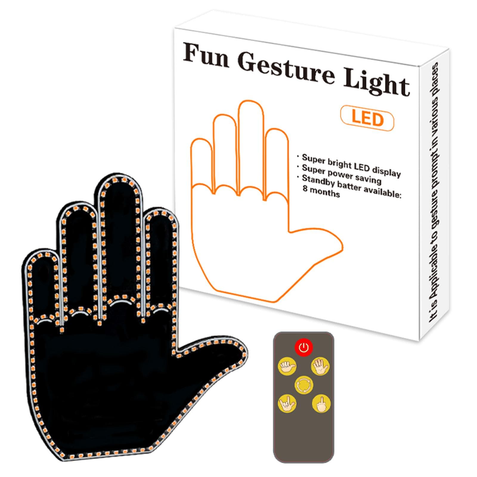 Car Fun Gesture Light Car Rear Window Finger Light with Remote Control Warning Interactive Palm black