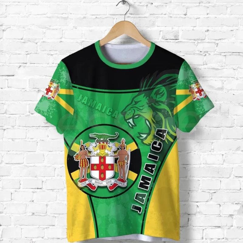 Tessffel Jamaica Lion Emblem Summer Fashion 3D Print Tops Tee Tshirt Men Women Short Sleeve T shirt Streetwear Style-4 4XL