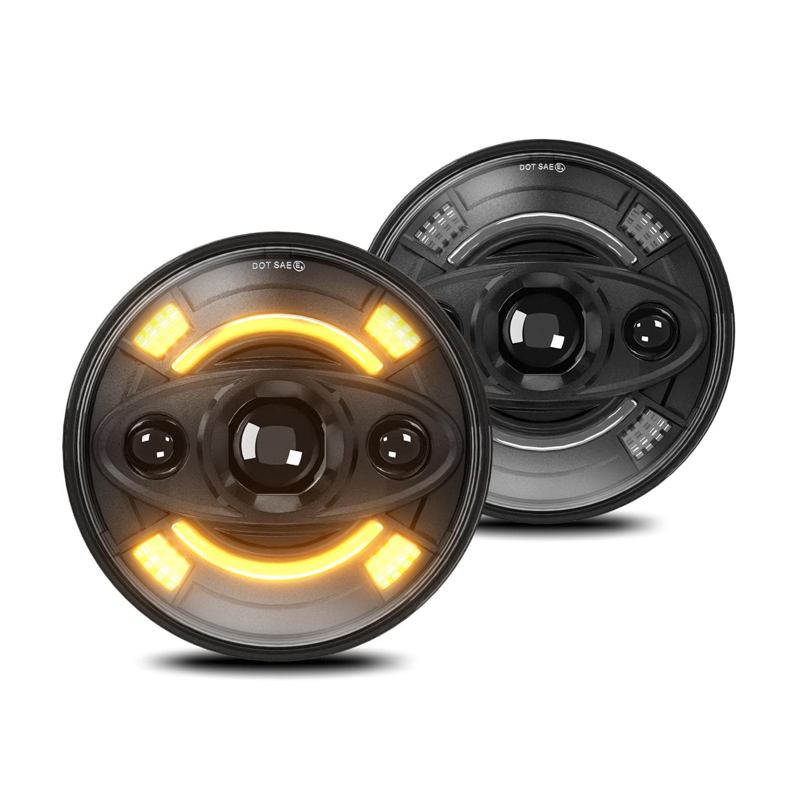 2Pcs 7 Inch LED Headlights with HiLo Beam, DRL and Turn Signal Waterproof 7 Inch Round Headlights 2 Pack black