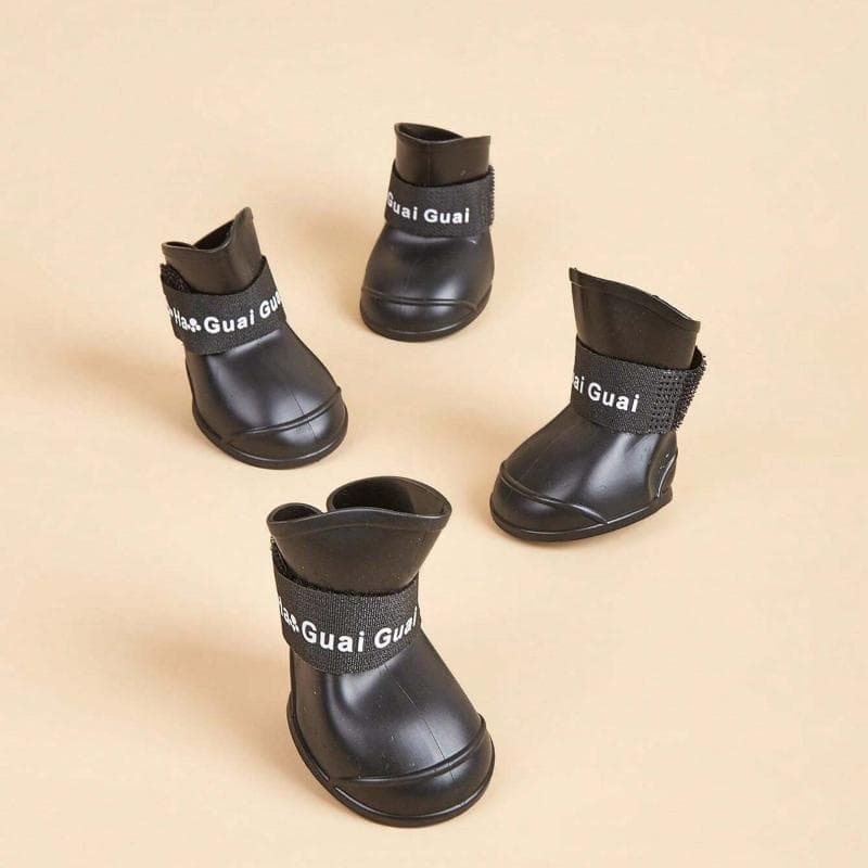 1 Set Pink Rubber Waterproof Dog Rain Boots, Suitable For Daily Wear L black