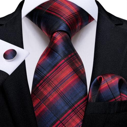 DiBanGu Red Blue Gold Gray Mens Silk Stripped Woven Tie Necktie Hanky Cufflinks N-7639