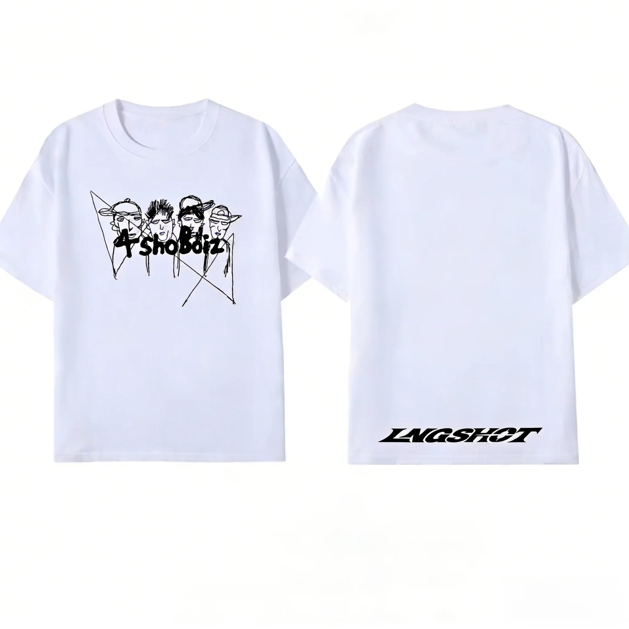 Men's Women's LNGSHOT Kpop Fashion Jay Park Same T-shirt High Quality Short Sleeve Tshirt Hip Hop Trend Plus Size Tops Unisex XXL white