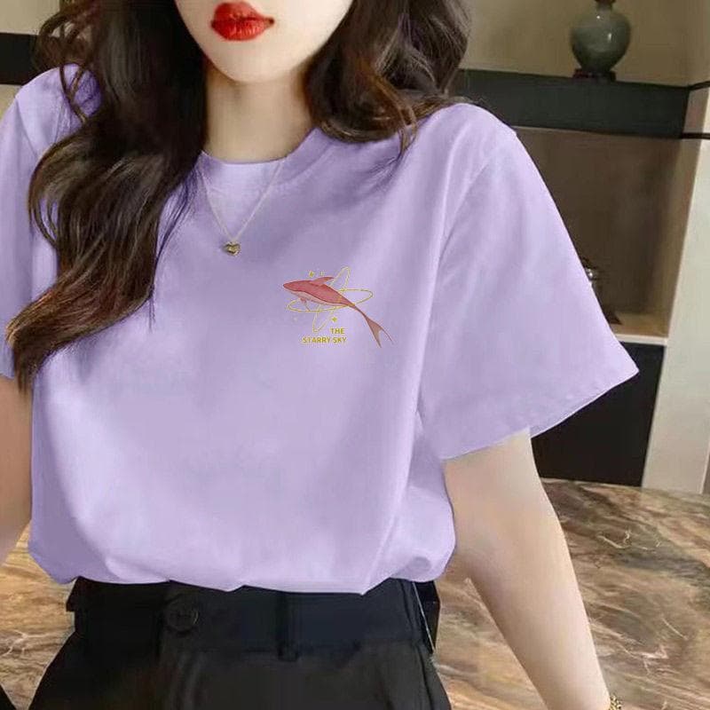 Women's Short-sleeved Cotton T-shirt Loose Hundred Short-sleeved Casual Bottoming Solid Color Tops XXL purple