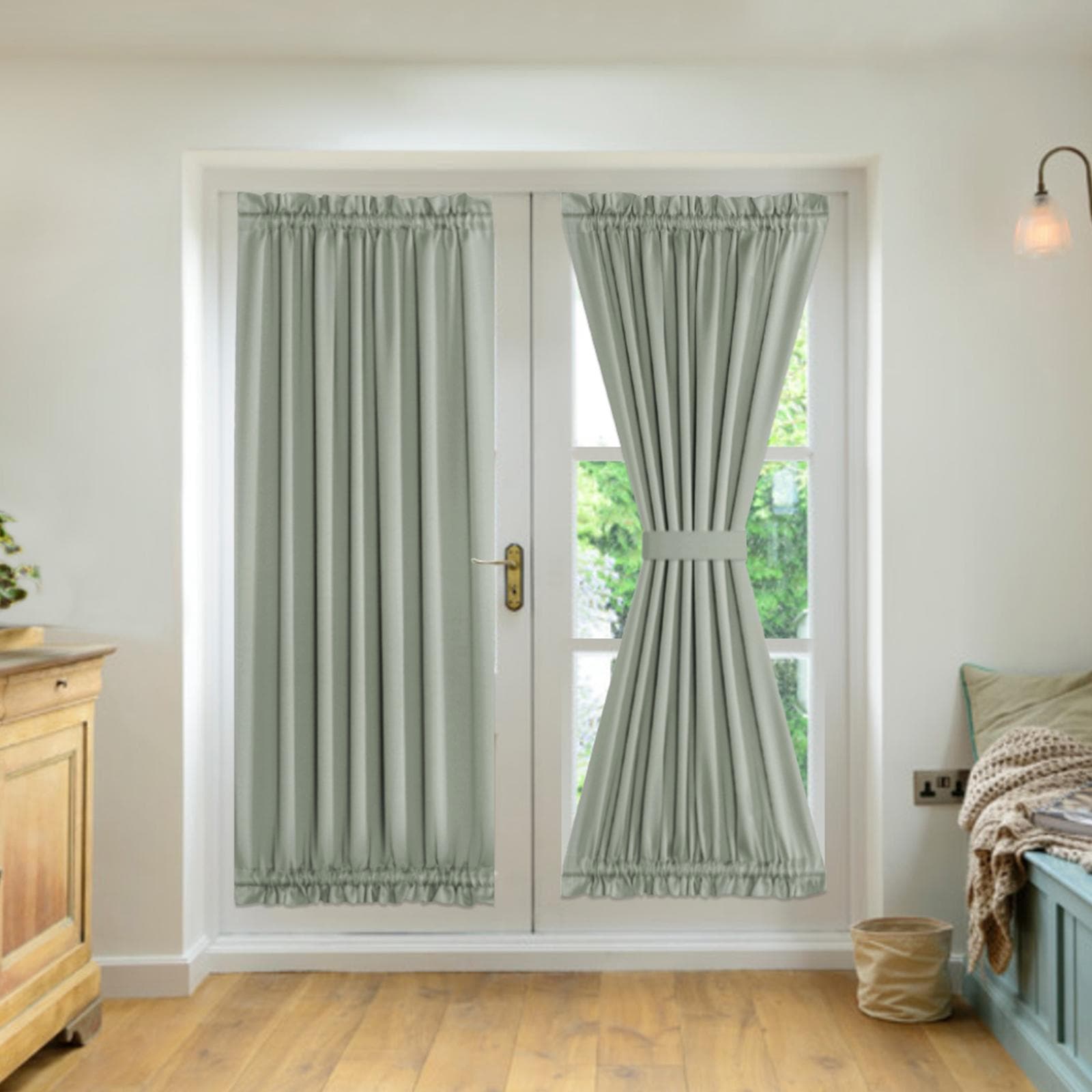 2 Panel French Door Curtains With Rod Pocket Tieback Indoor Sun Blocking Privacy Grommet Curtains green