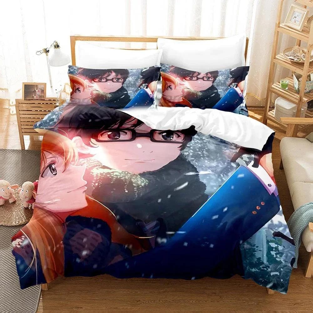 3D Anime Your Lie in April Bedding Set Kaori Miyazono Duvet Cover Bedroom Comforter Twin King _Size Quilt Cover Home Textiles 70x133cm 2pcs
