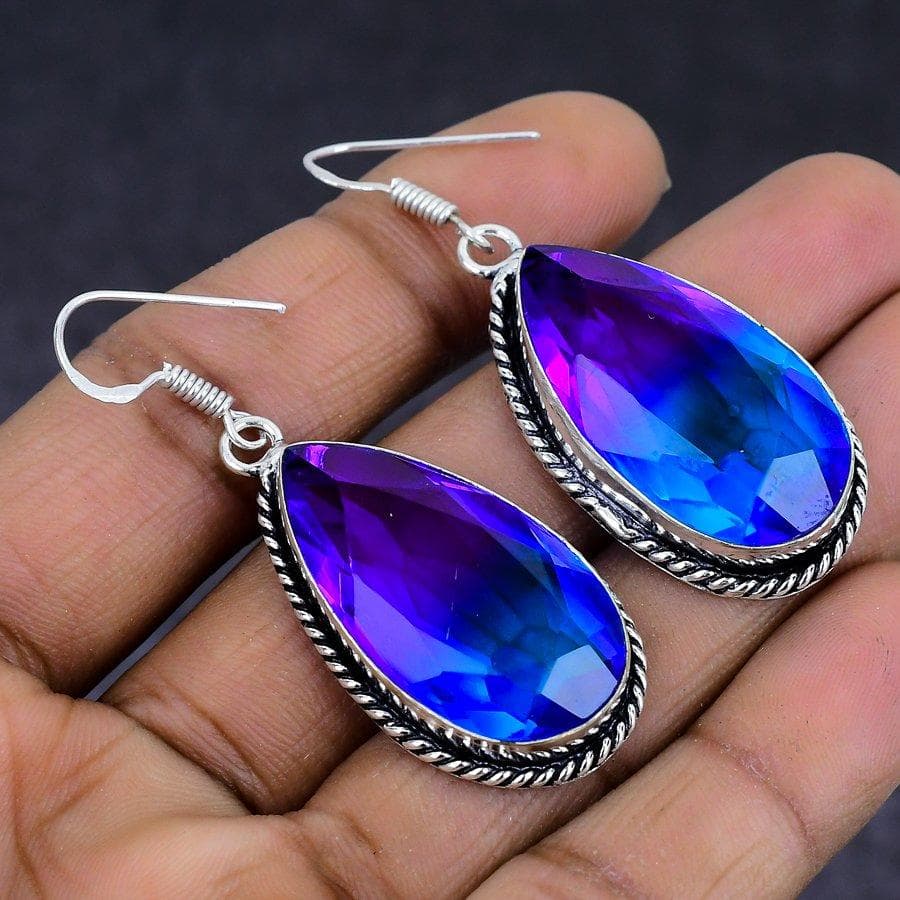 Natural Bi-Color Tourmaline Gemstone 925 Sterling Silver Earring 2.09 j4U56