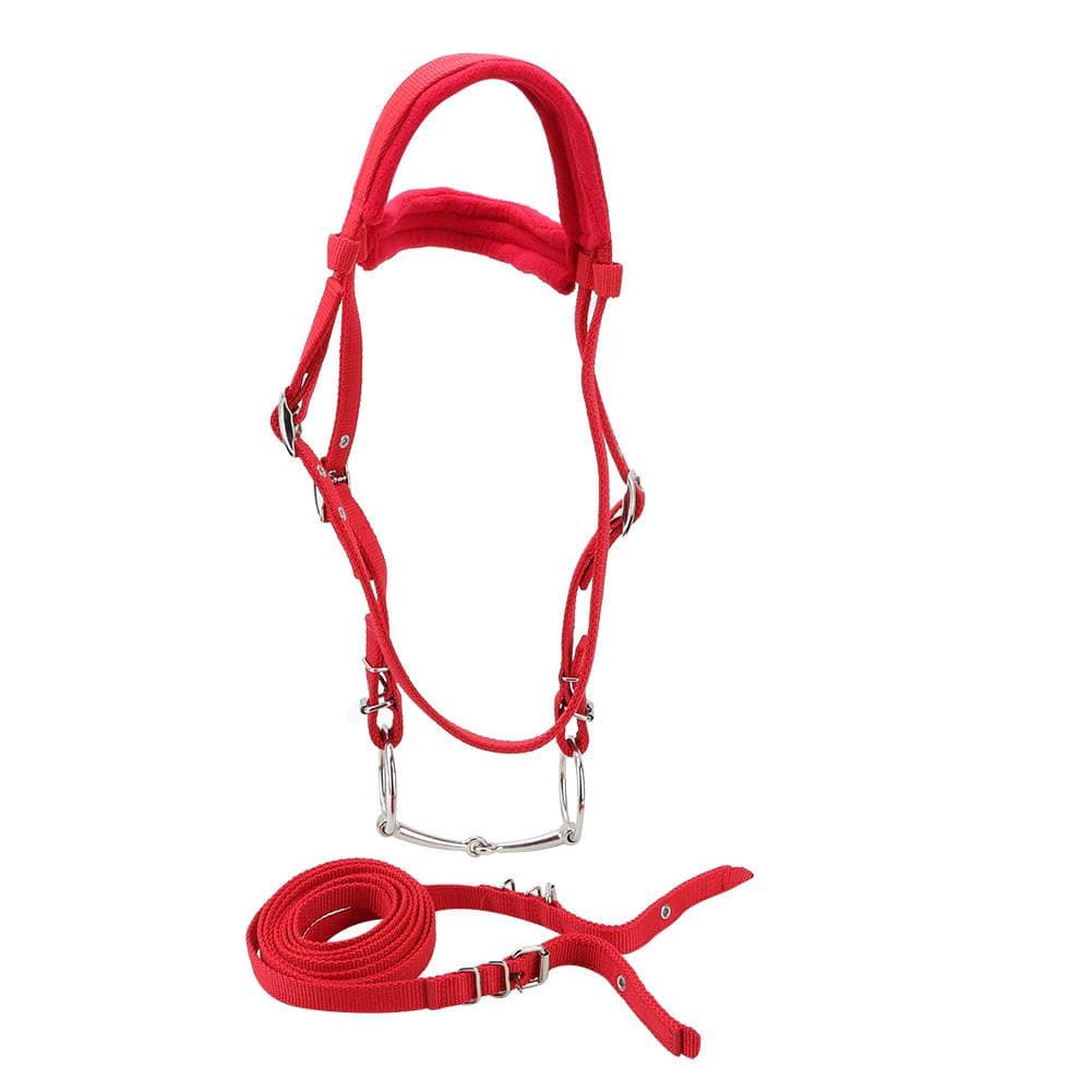 Red Adjustable Horse Bridle Rein Harness Headstalls Removable Snaffle with Soft Cushion