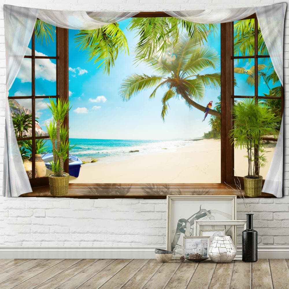 Seaside Scenery Tapestry Wall Hanging Bohemian Art Living Room Window Painting Simple Nordic Home Decor 95x70cm