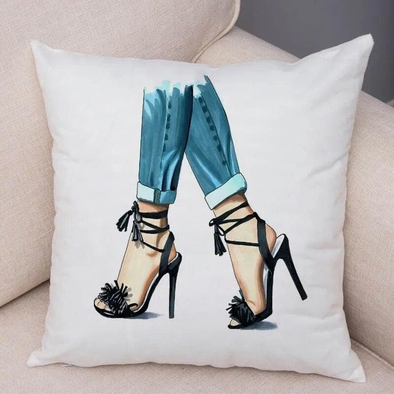 Bedroom Living Room Car Sofa Household Pillowcase Decoration Cartoon Ladies High Heels Printed Cushion Cover 40x40cm