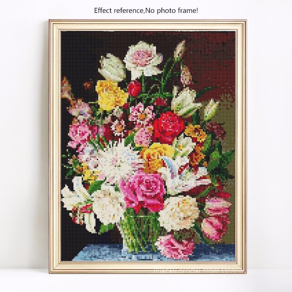 Diamond Painting With Round Stones Flowers Diamond Embroidery Sale Flower Pictures 20X30CM