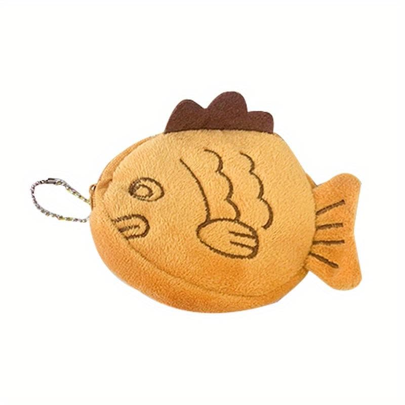 Cute Plush Snapper Fish Doll Coin Purse Wristlet Bag Cartoon Wallet Mini Zipper Coin Wallet Cable Headset Bag