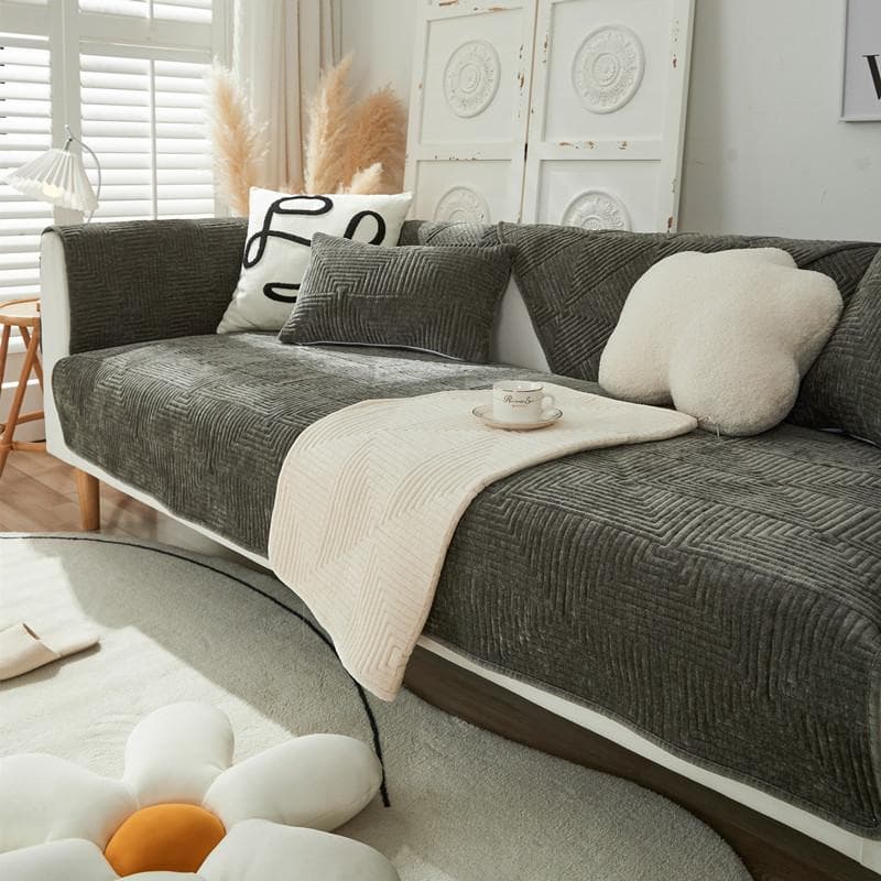 New Four Seasons Universal Sofa Cover Chenille Embroidery Couch Cover Solid Color Couch Protector Mat for Living Room Pillowcase 70x70cm 1pcs