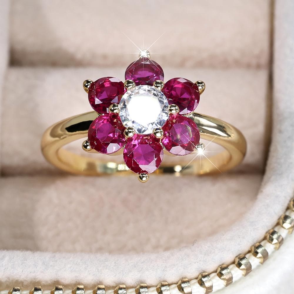 Cherry Blossom Rings for Women Red Rose Stone Cocktail Ring Wedding Bands Antique Gold Color CZ Engagement Party Jewelry 10 gold/rose red