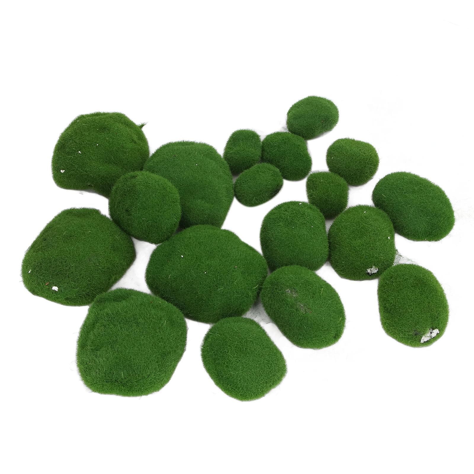 18Pcs Artificial Moss Rocks Decorative Faux Moss Covered Stones for Aquarium Green