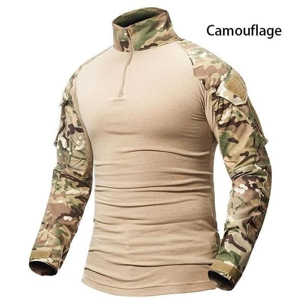 Men Tactical Shirt Outdoor Wear-resistant Camouflage T-Shirts Male Military Long Sleeve Shirts Camping Hiking Tops Army Combat Shirts XXL