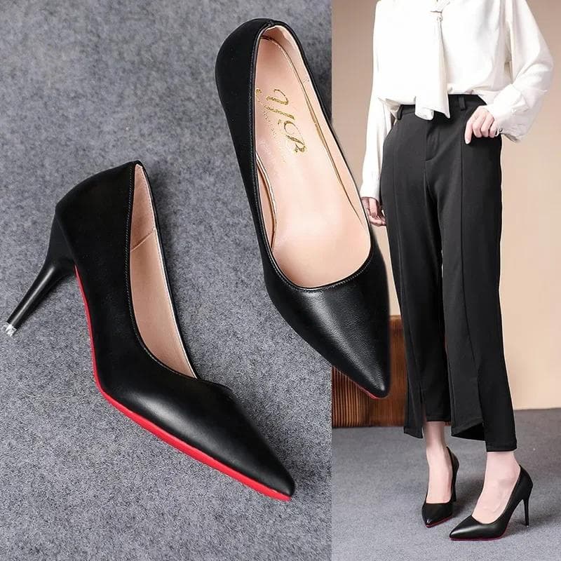 Fashion Sexy Fashion Women's Soft Leather Pumps Spring New Thin High Heels 2024 New Dress Shoes Ladies Stiletto Black Big Size 42