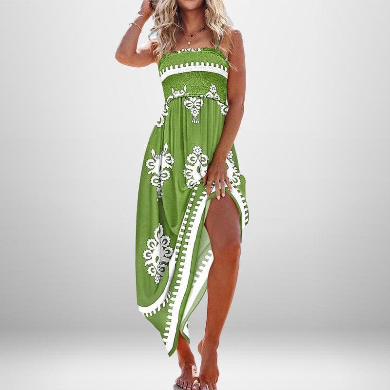 Spring Women's Clothing Elegant and Fashionable Printed Suspender Sleeveless Long Dress 3XL green