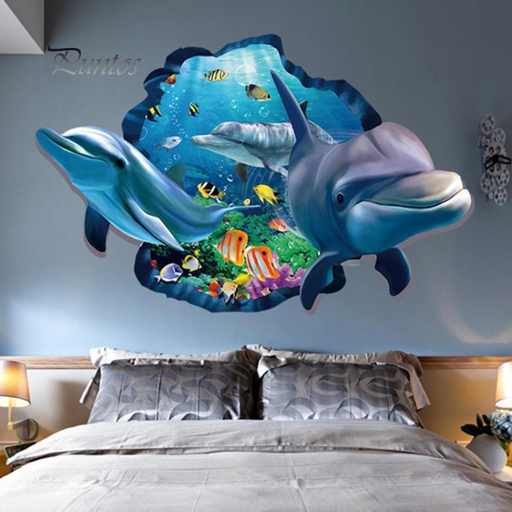 Home Decor 60 x 90cm Underwater World Dolphin Fish Wall Sticker Kid's Bedroom Home Decor