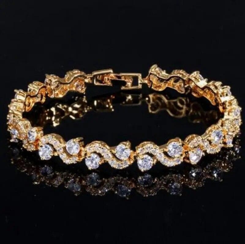 Sparkling Rhinestone Chain Bracelet for Women Girls Elegant Fashion Party Wedding Engagement Bridal Jewelry Anniversary Gift white