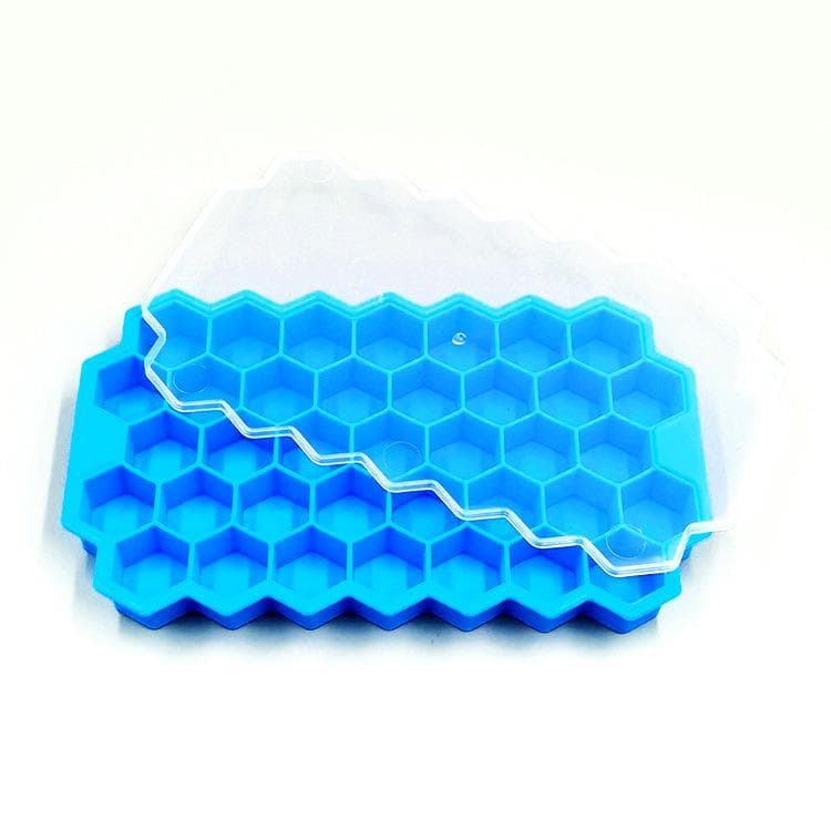 Silicone Honeycomb Ice Lattice 37 Ice Cube Mold Honeycomb Homemade Ice Box Ice Lattice DIY Popsicle Mold Large with lid blue