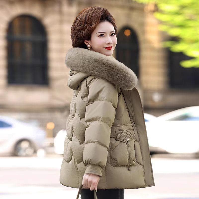 Middle-aged Mother's Down Jacket Women's New Style Medium-length Middle-aged and Elderly Women's Style Loose Large Size Thickened Warm Jacket XL