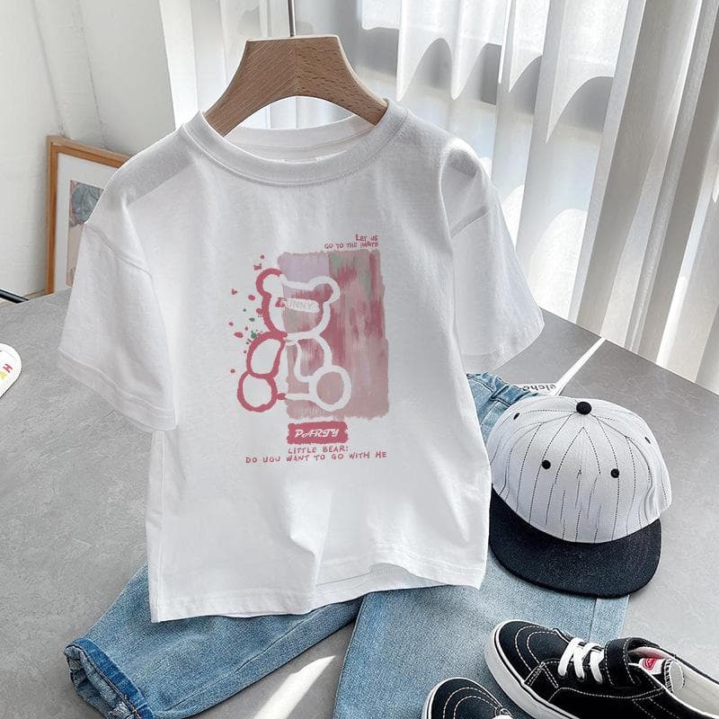 Children's Short-sleeved Cotton Summer Clothes for Boys and Girls Casual T-shirts Baby Fashion Pure White Bottoming Shirt Tops 140cm