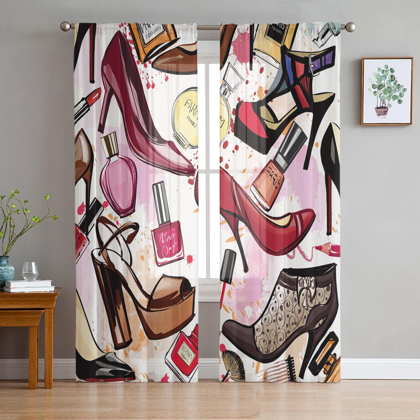 Sheer Curtains For Living Room High Heels Cosmetics Retro Children's Bedroom Balcony Large Curtains Kitchen Dining Room Curtains 135W x 114H(cm)