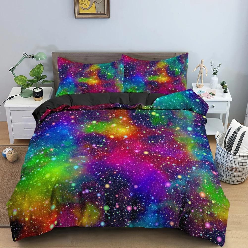 Galaxy Space Bedding Set 3D Universe Duvet Cover Psychedelic Quilt Cover With Zipper Queen Double Comforter Sets Kids Gifts EU Single 135x200cm
