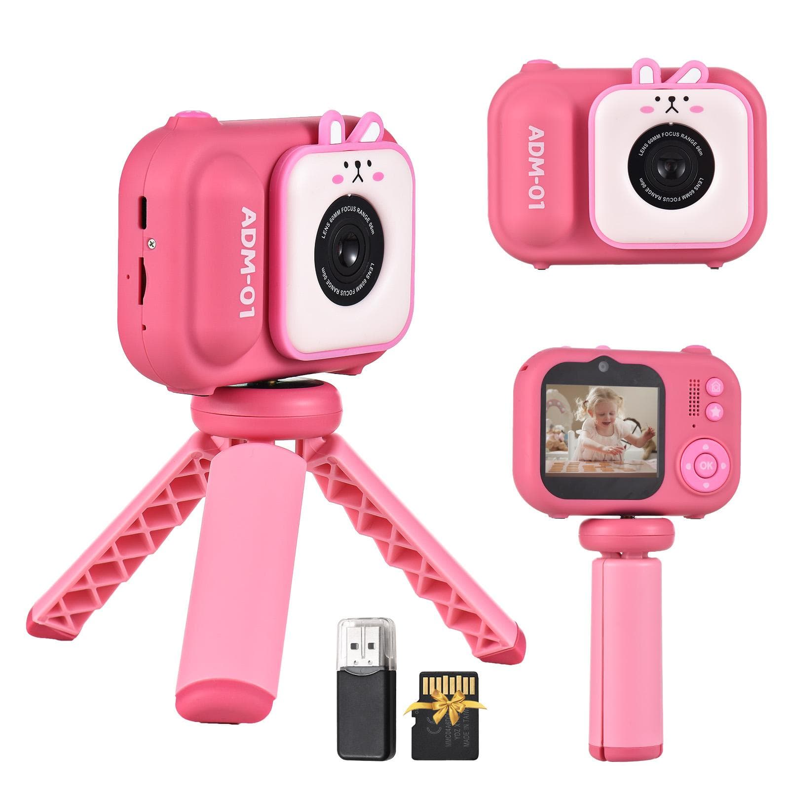 1080P Kids Digital Camera Mini Video Camera for Kids 48MP 2.4 Inch IPS Screen Dual Lens Built-in pink