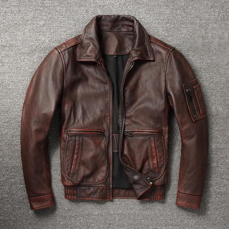 New Genuine Leather Jacket Vintage Brown Cowhide Coat Men Military Pilot Jackets Air Force Flight Clothes Size S -5xl XXXL