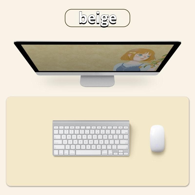 Plus Size Office Desk Protector Mat PU Leather Waterproof Mouse Pad Desktop Keyboard Desk Pad Gaming Mousepad PC Accessories 100X60cm beige