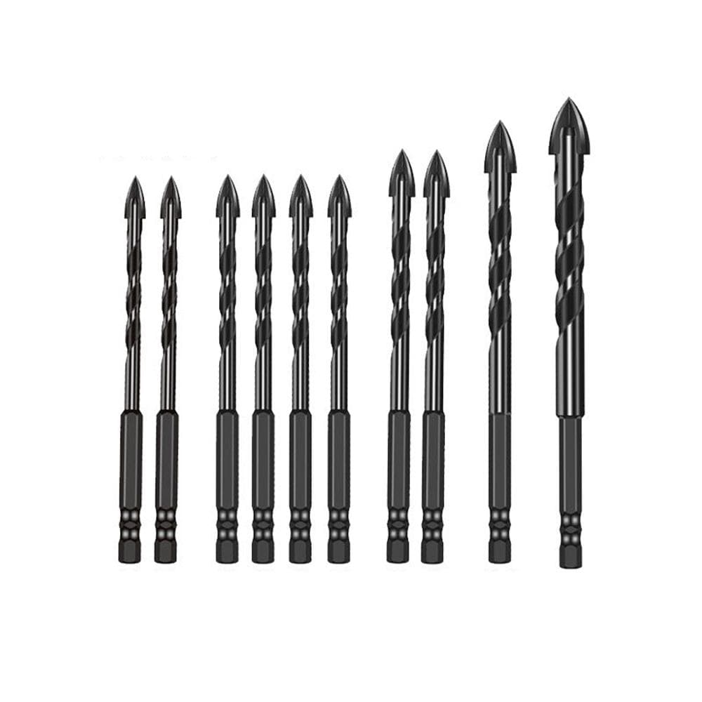 10PCS YG8 Carbide Four-edged Crossdrill Bit Set Marble Ceramic Tile Wall Brick Holes Drilling black