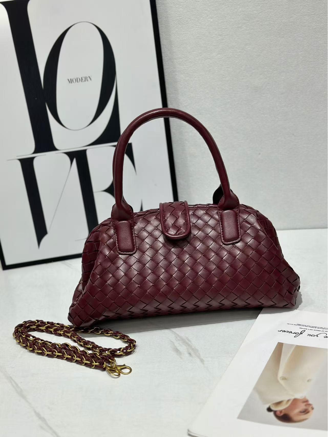 Genuine Leather Women's Crossbody Handwoven Boston Bag 33*11*17CM (Regular, No Mark)